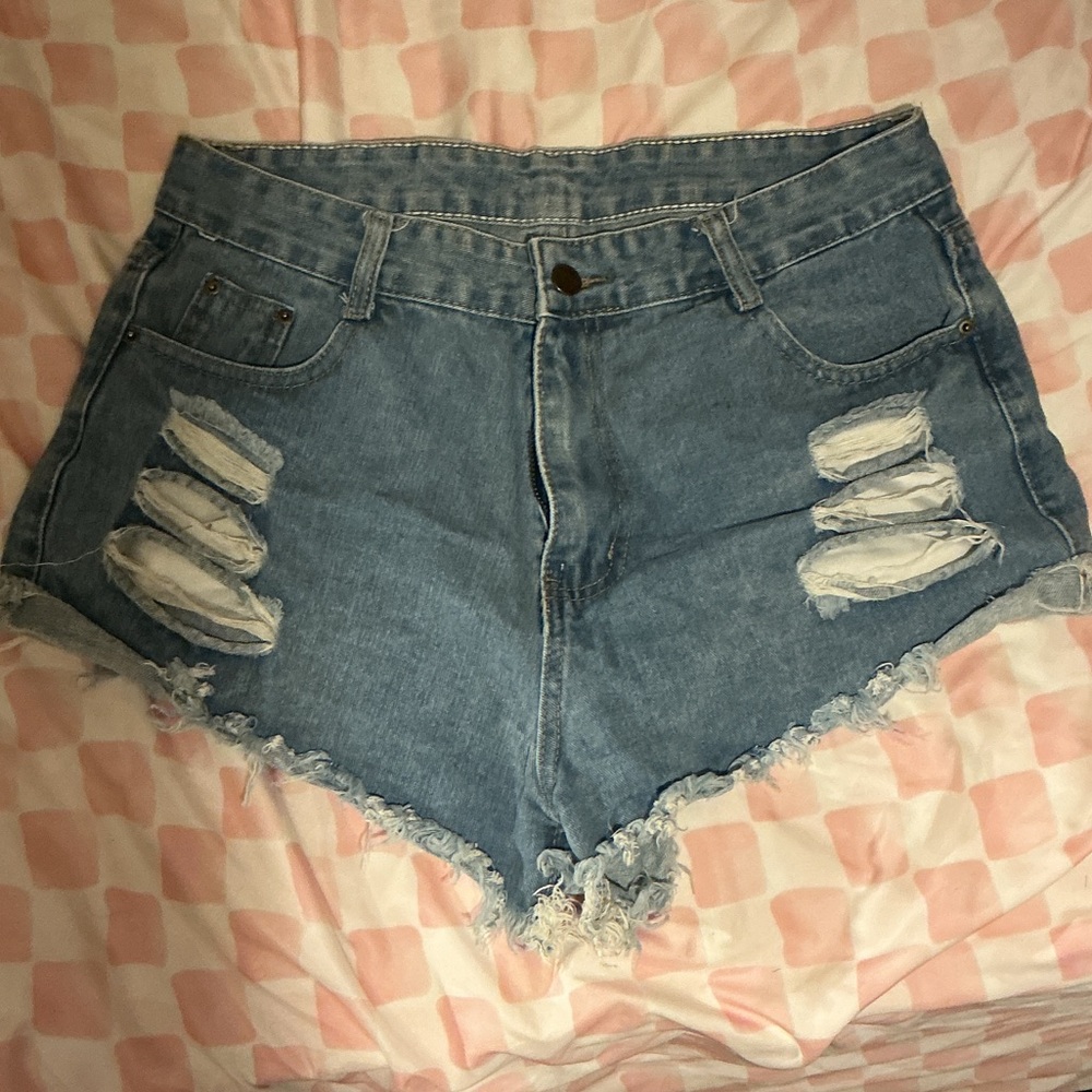 SHEIN Blue Ripped Denim Shorts